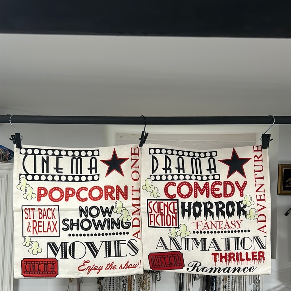 Cinema Themed Accent Pillow Covers - Red, Black, White